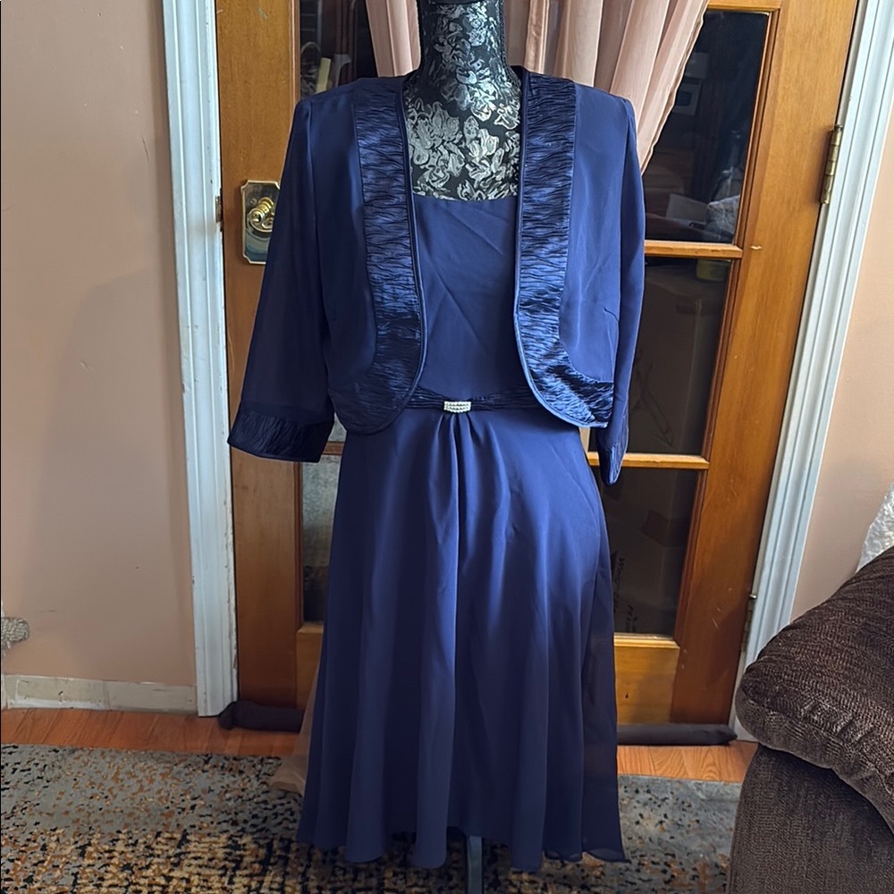 Vintage Elegant Dana Kay Navy Blue Dress with Jacket, 10